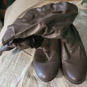 Brown faux leather slouch boots